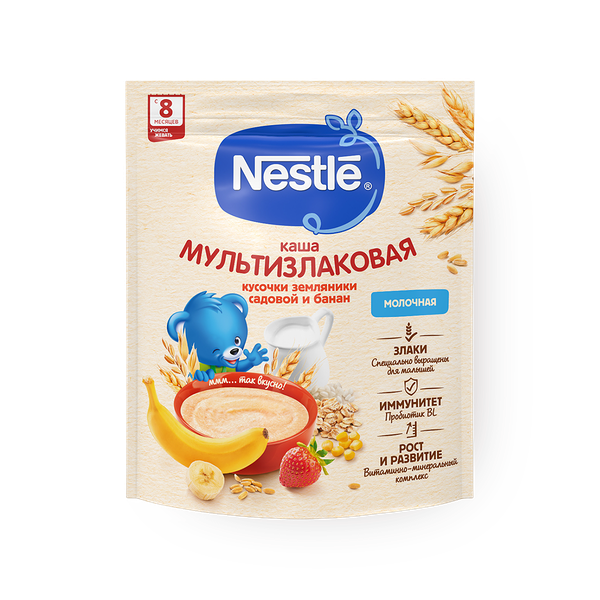 Каша детская молочная мультизлаковая Nestle банан и земляника