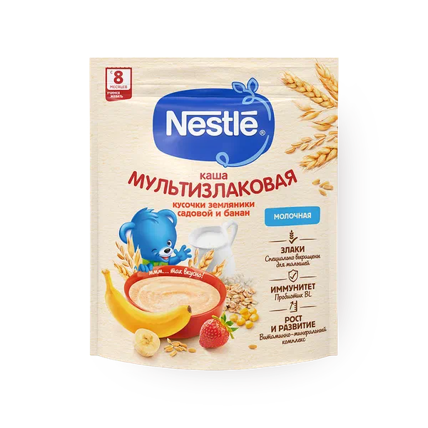 Каша детская молочная мультизлаковая Nestle банан и земляника
