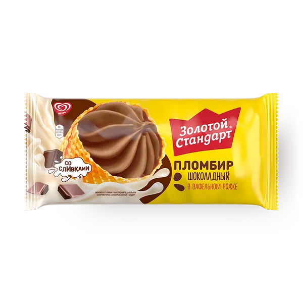 Мороженое пломбир шоколадный «Инмарко» «Золотой стандарт» в рожке