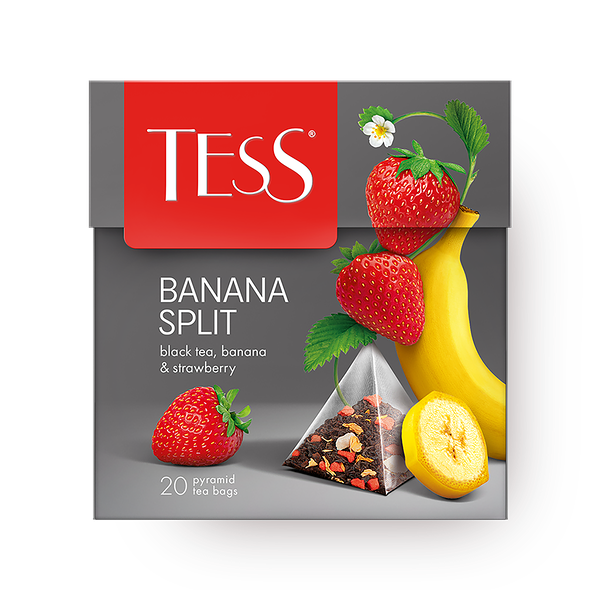 Чай чёрный Tess Banana Split с бананом и клубникой в пирамидках