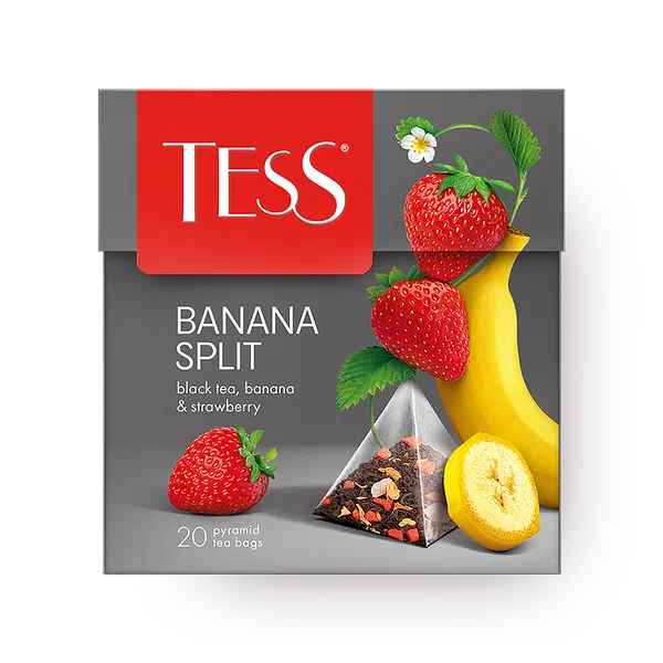Чай чёрный Tess Banana Split с бананом и клубникой в пирамидках
