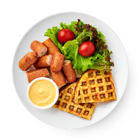 Вафля картофельная с сосисками и томатами черри «Из Лавки»