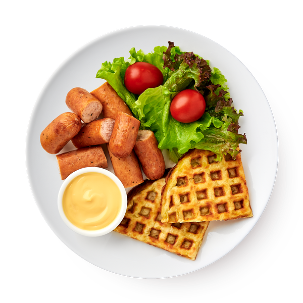 Вафля картофельная с сосисками и томатами черри «Из Лавки»