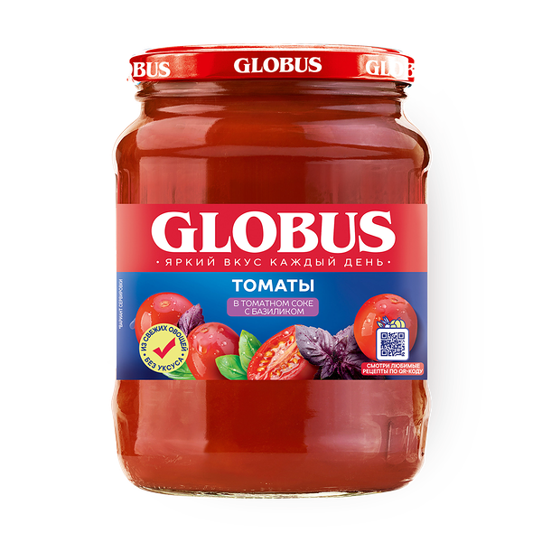 Томаты Globus в томатном соке с базиликом