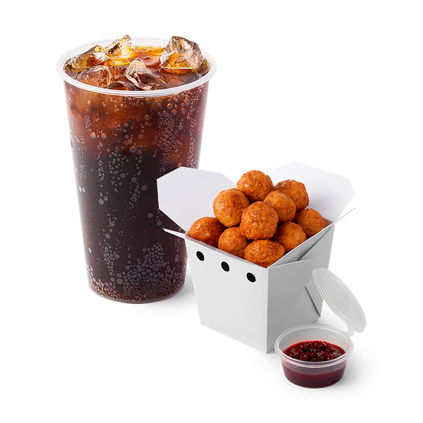 Фрикадельки шведские с брусничным соусом «Из Лавки» 10 шт + Напиток Лимонад Coca-Cola со льдом «Из Лавки»