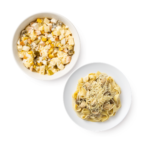 Фетучини Альфредо Mazzali и Салат Нежный с курицей