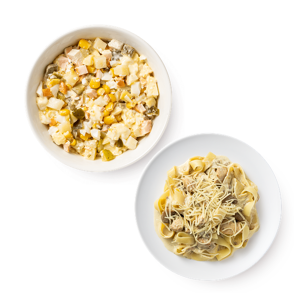 Фетучини Альфредо Mazzali и Салат Нежный с курицей