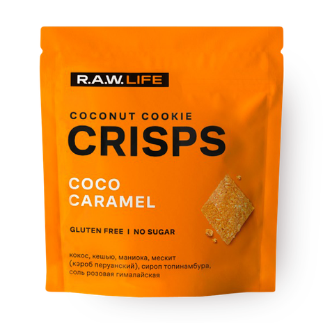 Печенье кокосовое Crisps RawLife кокос-карамель без сахара
