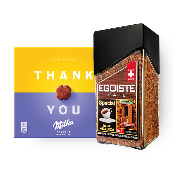 Кофе растворимый Egoiste X.O. Extra Original и Конфеты Milka с молочной начинкой