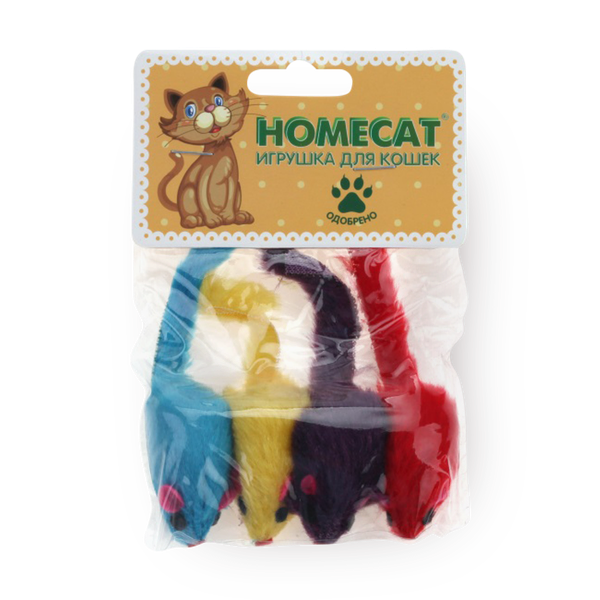 Игрушка для кошек Homecat Мышки плюшевые цветные гремящие 5 см