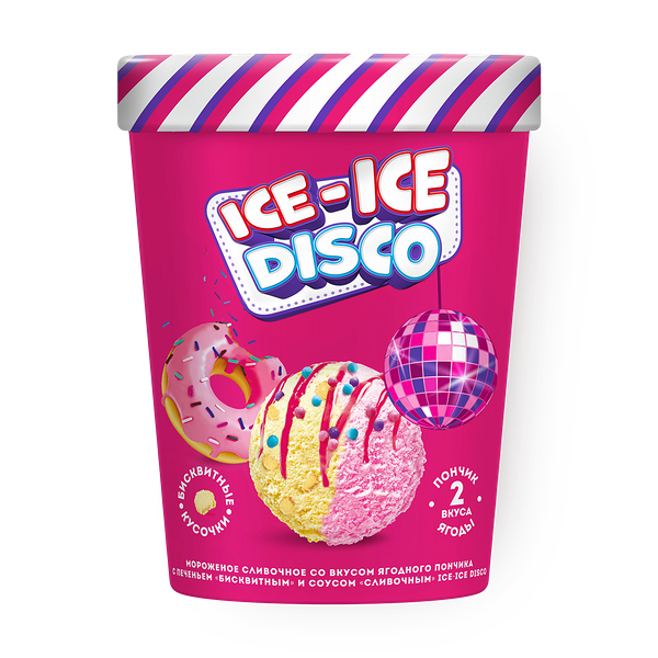 Мороженое сливочное Ice-Ice Disco «Инмарко» ягодный пончик с печеньем и соусом