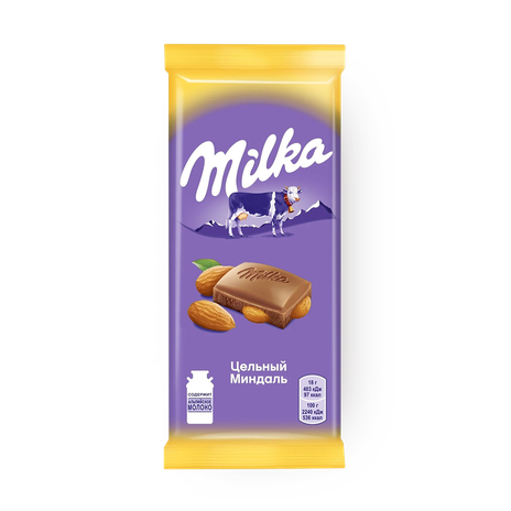 Шоколад молочный Milka с цельным миндалем