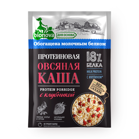 Каша протеиновая овсяная Bionova без варки клубника