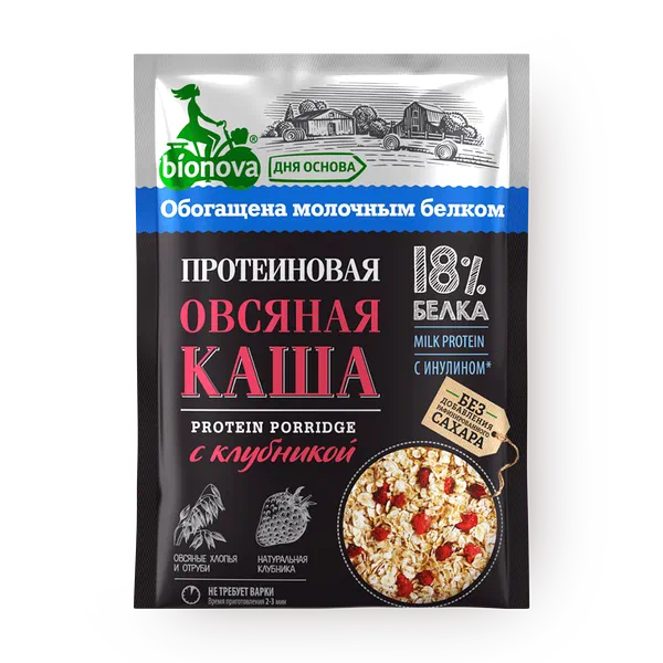 Каша протеиновая овсяная Bionova без варки клубника