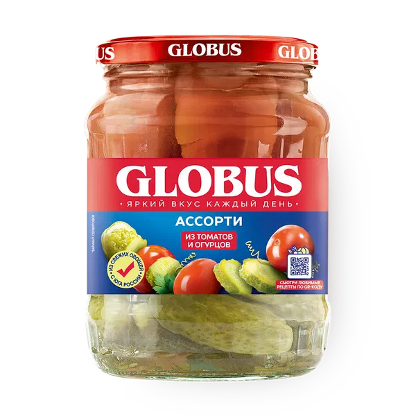 Ассорти из маринованных томатов и огурцов Globus