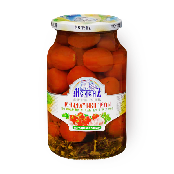 Помидоры черри маринованные «Меленъ» с зеленью и чесноком