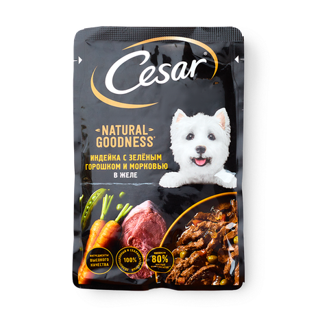 Влажный корм для собак Cesar Natural Goodness индейка с зелёным горошком и морковью в желе