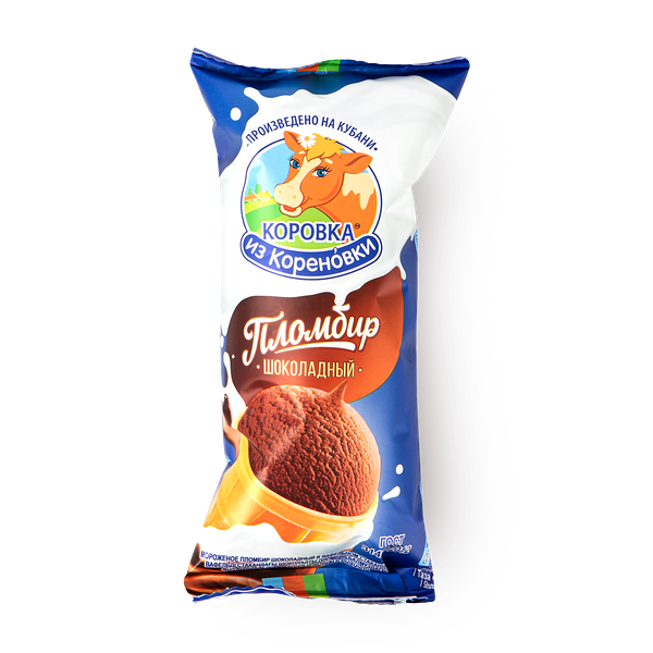 Мороженое пломбир шоколадное «Коровка из Кореновки» в вафельном стаканчике