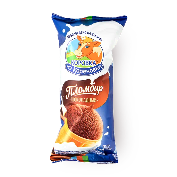 Мороженое пломбир шоколадное «Коровка из Кореновки» в вафельном стаканчике