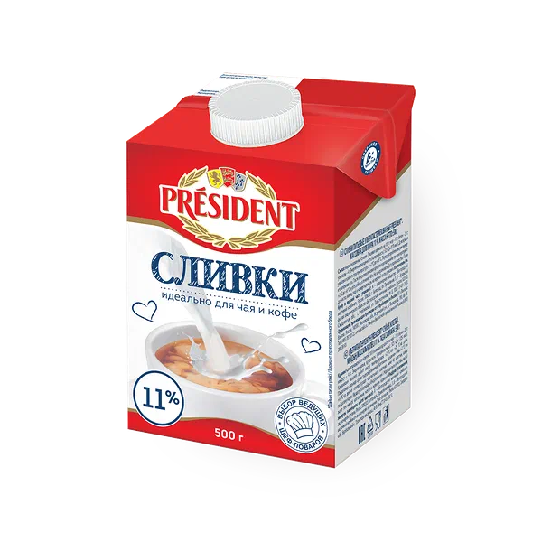 Сливки 11% President