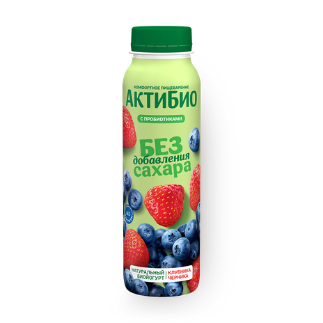 Йогурт питьевой «Актибио» клубника-черника без добавления сахара 1,5%