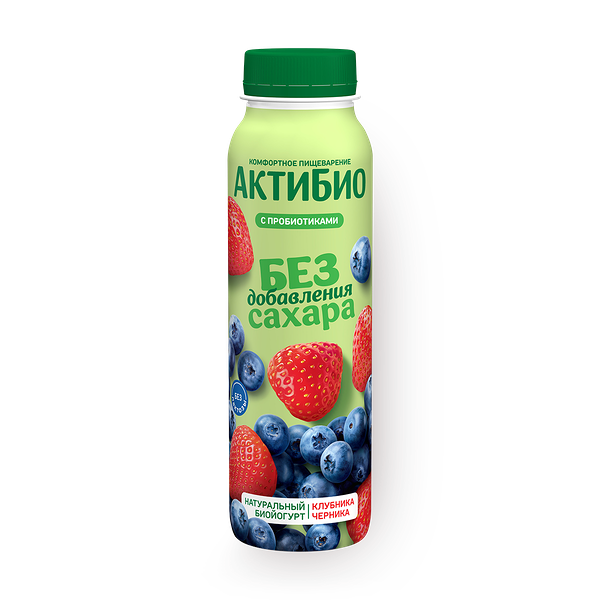 Йогурт питьевой «Актибио» клубника-черника без добавления сахара 1,5%