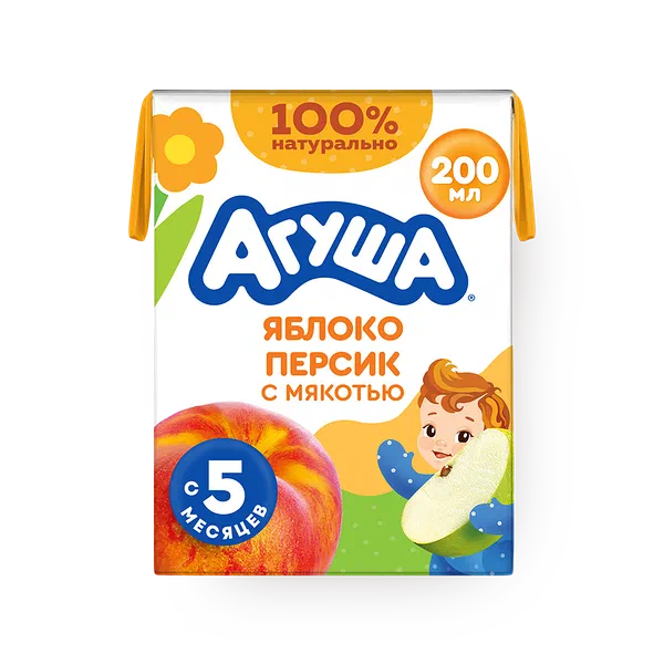 Сок «Агуша» яблоко-персик с мякотью с 5 месяцев