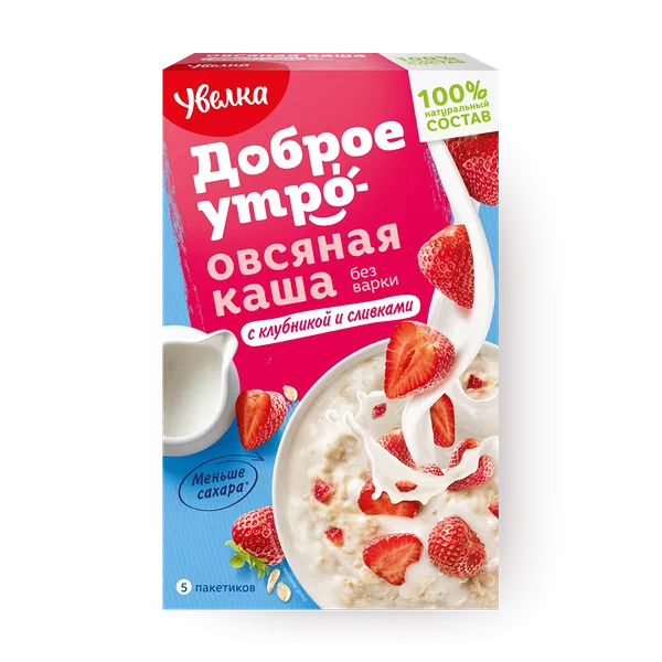 Каша овсяная без варки «Увелка» с клубникой со сливками порционная 5 шт.