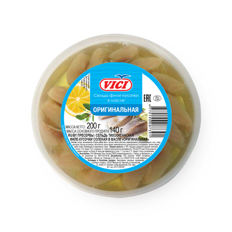 Сельдь тихоокеанская филе-кусочки солёная Оригинальная Vici в масле