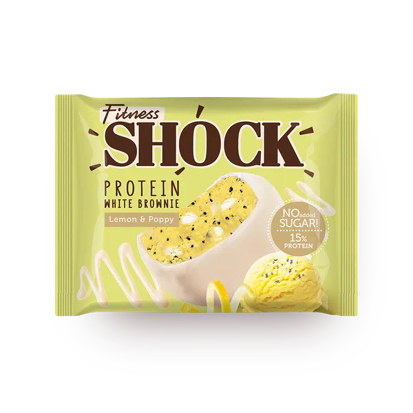 Бисквит протеиновый FitnesShock White brownie лимон и мак в белом шоколаде
