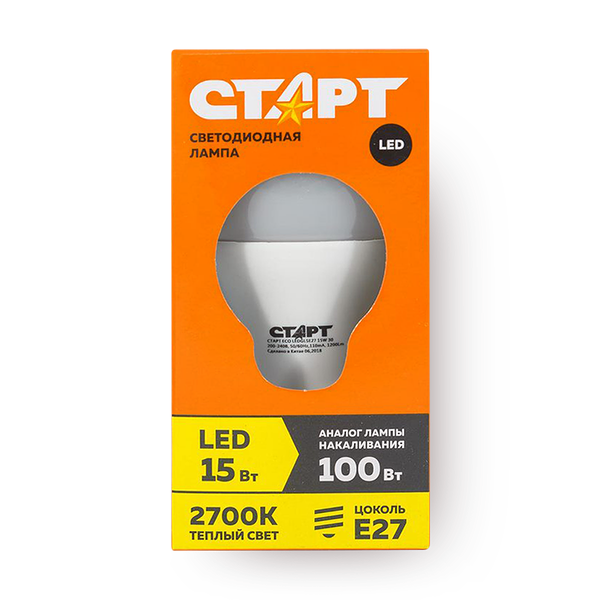 Лампа светодиодная «Старт» LEd Е27 15W30 груша, тёплый свет