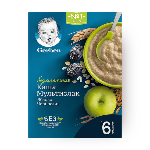 Каша безмолочная «Гербер» мультизлаковая яблоко-чернослив