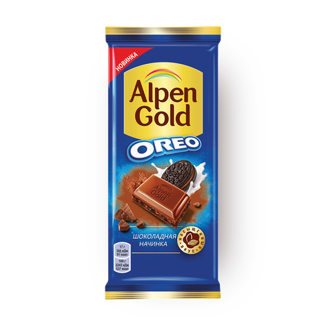 Шоколад молочный Alpen Gold Oreo с шоколадной начинкой и кусочками печенья