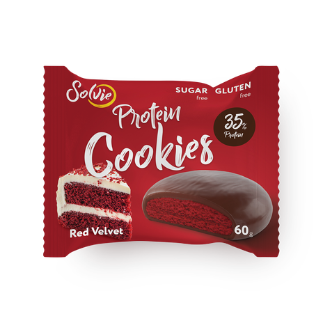 Печенье протеиновое глазированное Solvie Red Velvet с молочным шоколадом без сахара