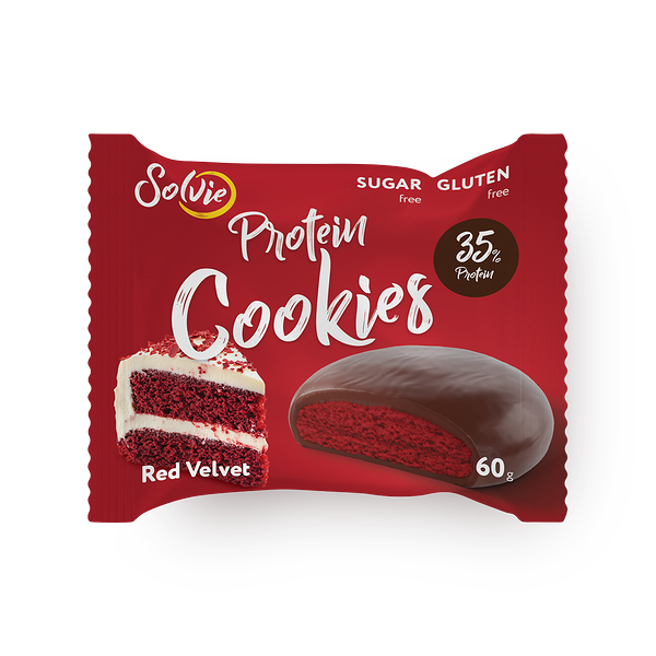 Печенье протеиновое глазированное Solvie Red Velvet с молочным шоколадом без сахара