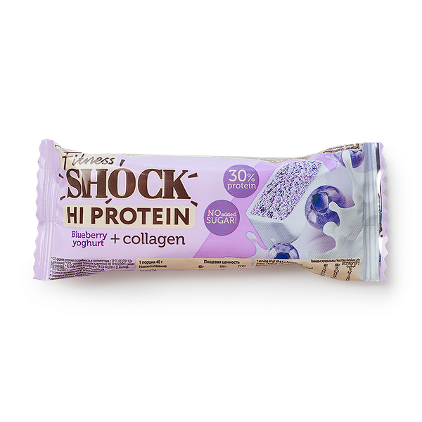 Батончик протеиновый FitnessShock Черничный десерт + collagen глазированный