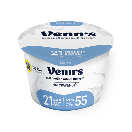 Йогурт греческий обезжиренный Venn’s натуральный 0,1%, 210 г — купить с ...