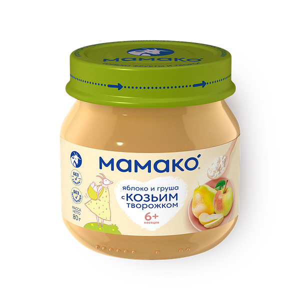 Пюре «Мамако» с козьим творожком яблоко-груша с 6 месяцев