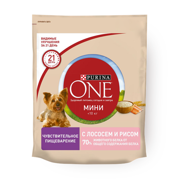 Сухой корм  для собак с чувствительным пищеварением Мини Purina One с лососем и рисом