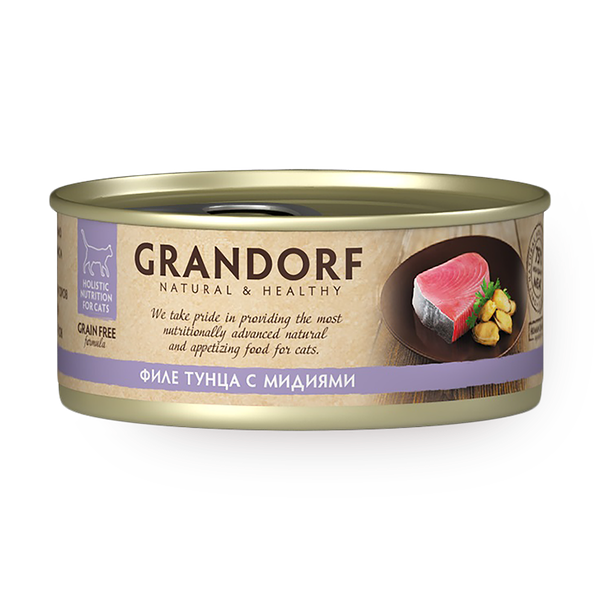 Влажный корм для кошек Grandorf филе тунца с мидиями
