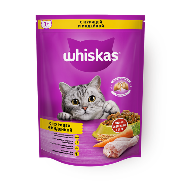 Сухой корм для кошек Whiskas Вкусные подушечки с курицей и индейкой