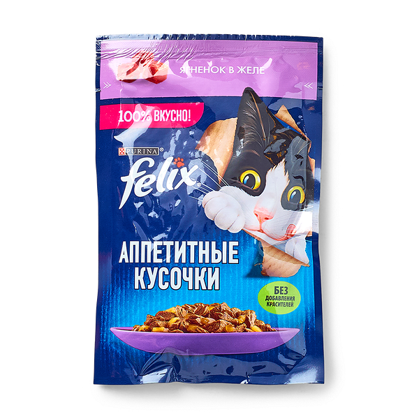 Влажный корм для кошек Felix Аппетитные кусочки ягнёнок в желе