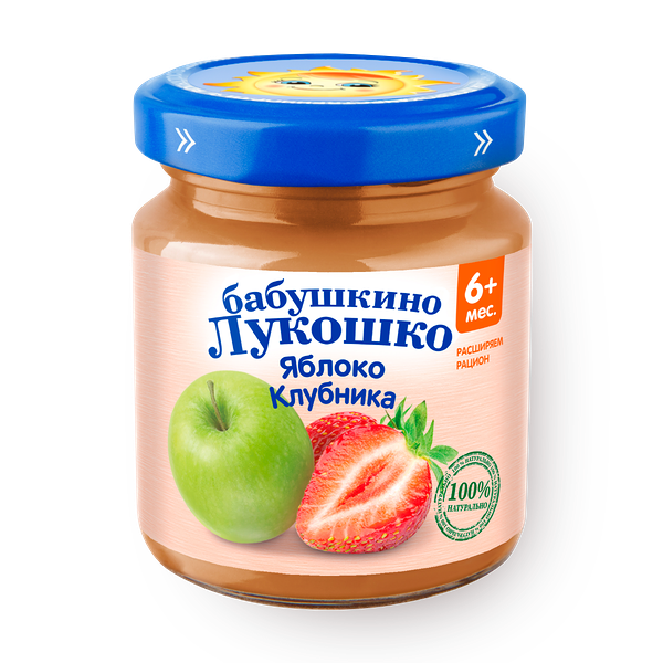 Пюре «Бабушкино лукошко» яблоко-клубника с 6 месяцев без добавления сахара