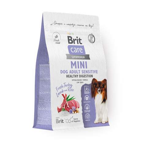 Сухой корм для собак мини пород Brit Care Sensitive Healthy Digestion индейка и ягнёнок с рисом