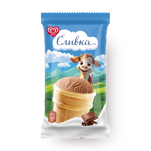 Мороженое пломбир шоколадный «Инмарко» «Сливка» в вафельном стаканчике