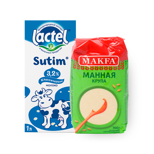 Крупа манная Makfa 700г + Молоко 3.2% Lactel Sutim ультрапастеризованное 1л