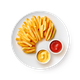 Большая порция картофеля фри с сырным соусом и кетчупом