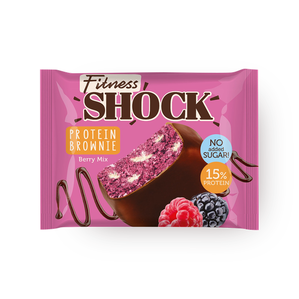 Бисквит протеиновый FitnesShock Брауни ягодный микс в молочном шоколаде