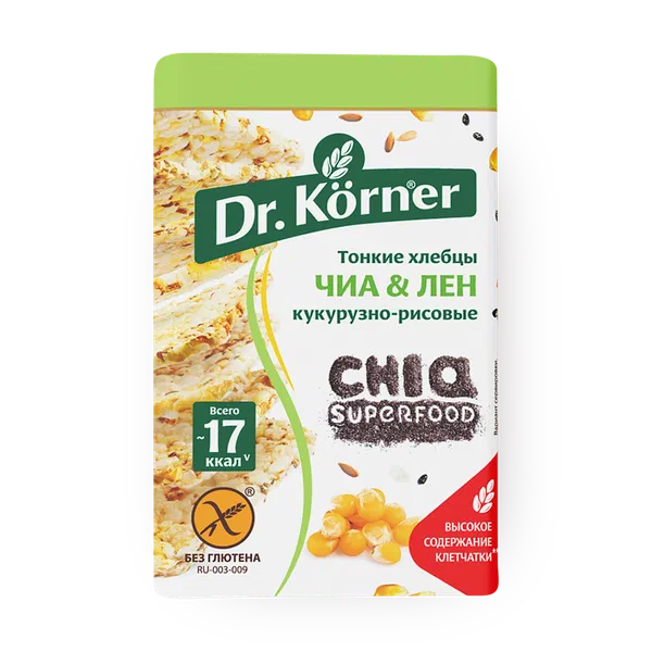 Хлебцы кукурузно-рисовые тонкие Dr. Korner чиа и лён