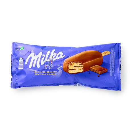 Мороженое ванильное Milka с молочным шоколадом в глазури эскимо